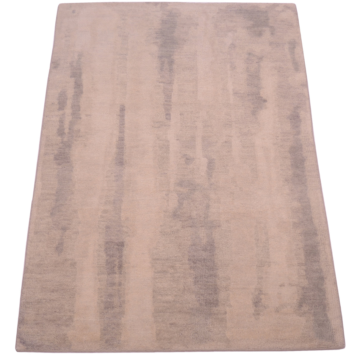 Fluid abstract modern design of Handknotted Indian Carpet in smoky tonal neturals of grey, cream and beige, and subtle blurring of tonalities.