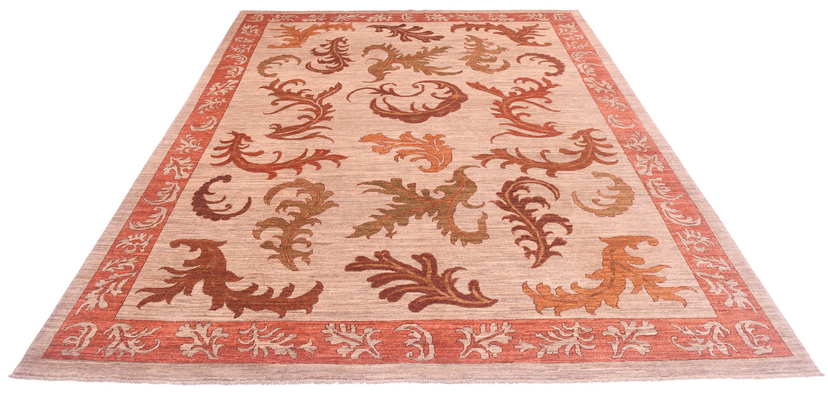 Impressive natural leaf design arts and crafts carpet with warm hues and natual vegetable dyes. Handknotted in Afghanistan. Rich towns of chestnut browns, terracottas, amber rust reds and olive greens.
