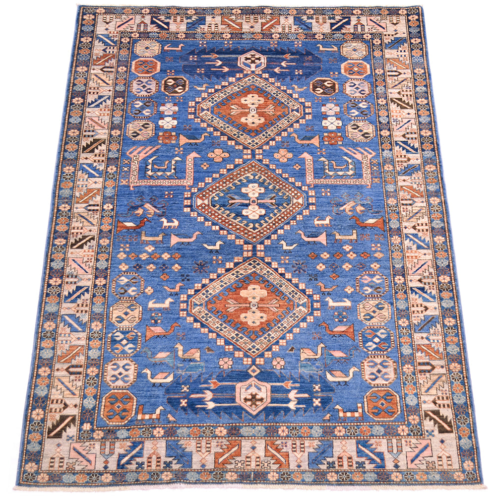 Handmade blue Afghan Shirvan design rug
