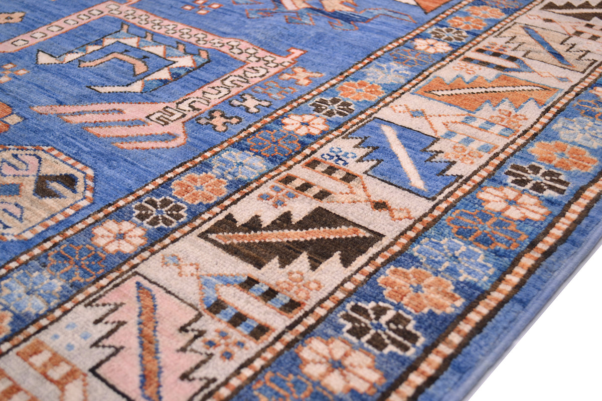 Handmade blue Afghan Shirvan design rug