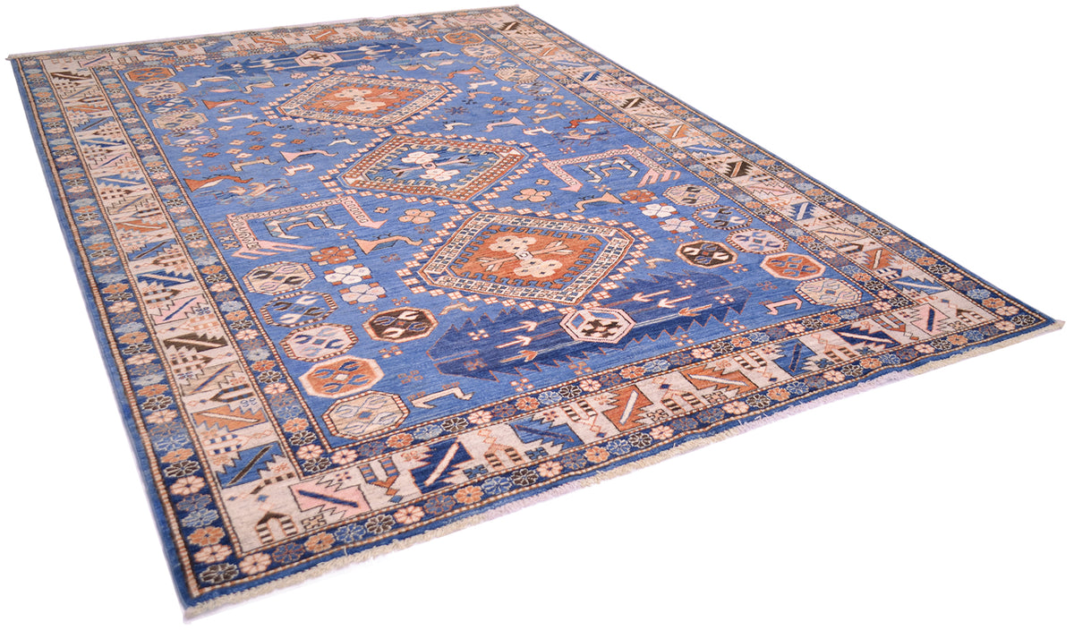 Handmade blue Afghan Shirvan design rug
