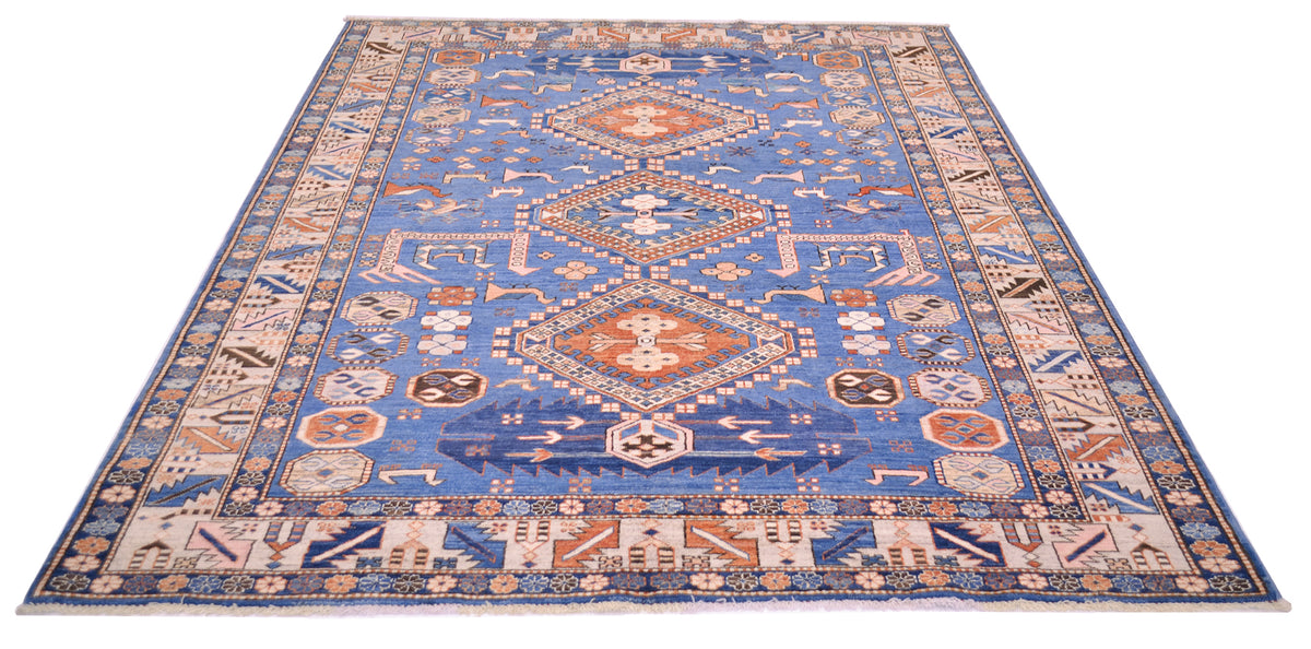Handmade blue Afghan Shirvan design rug