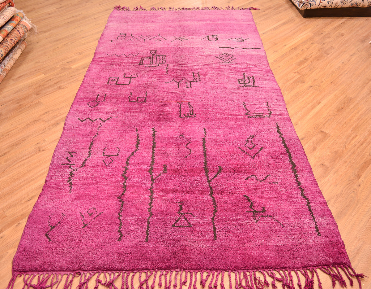 Purple Moroccan Berber Beni Mrirt Carpet with ancient tribal symbols. Handmade, wool pile hand-knotted onto wool.