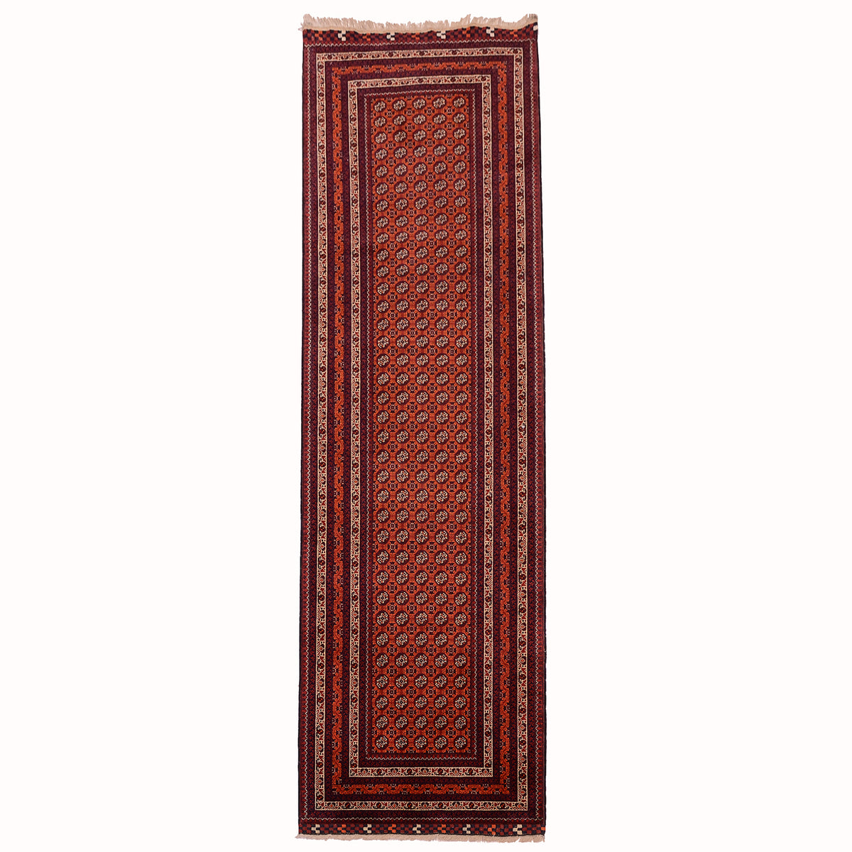 Fine Afghan Kunduz runner with all over Khoja Roshnai design on a red ground.
