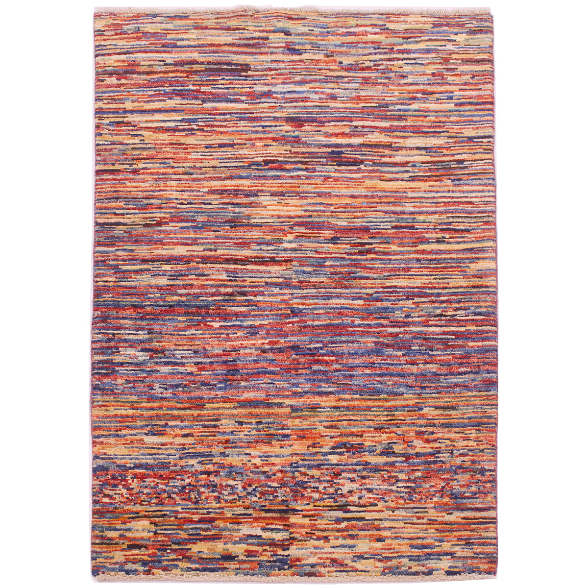 Hand-knotted wool pile Modern Stripy Gabbeh rug with abstract multicolour design of stripes.