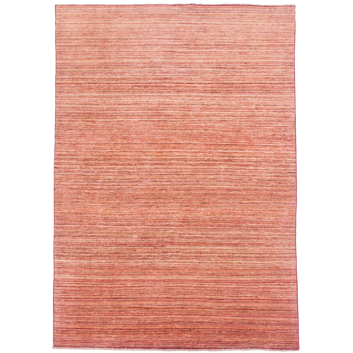Gabbeh carpet with striped design with design of thin stripes in colours of red, rust, gold and cream.