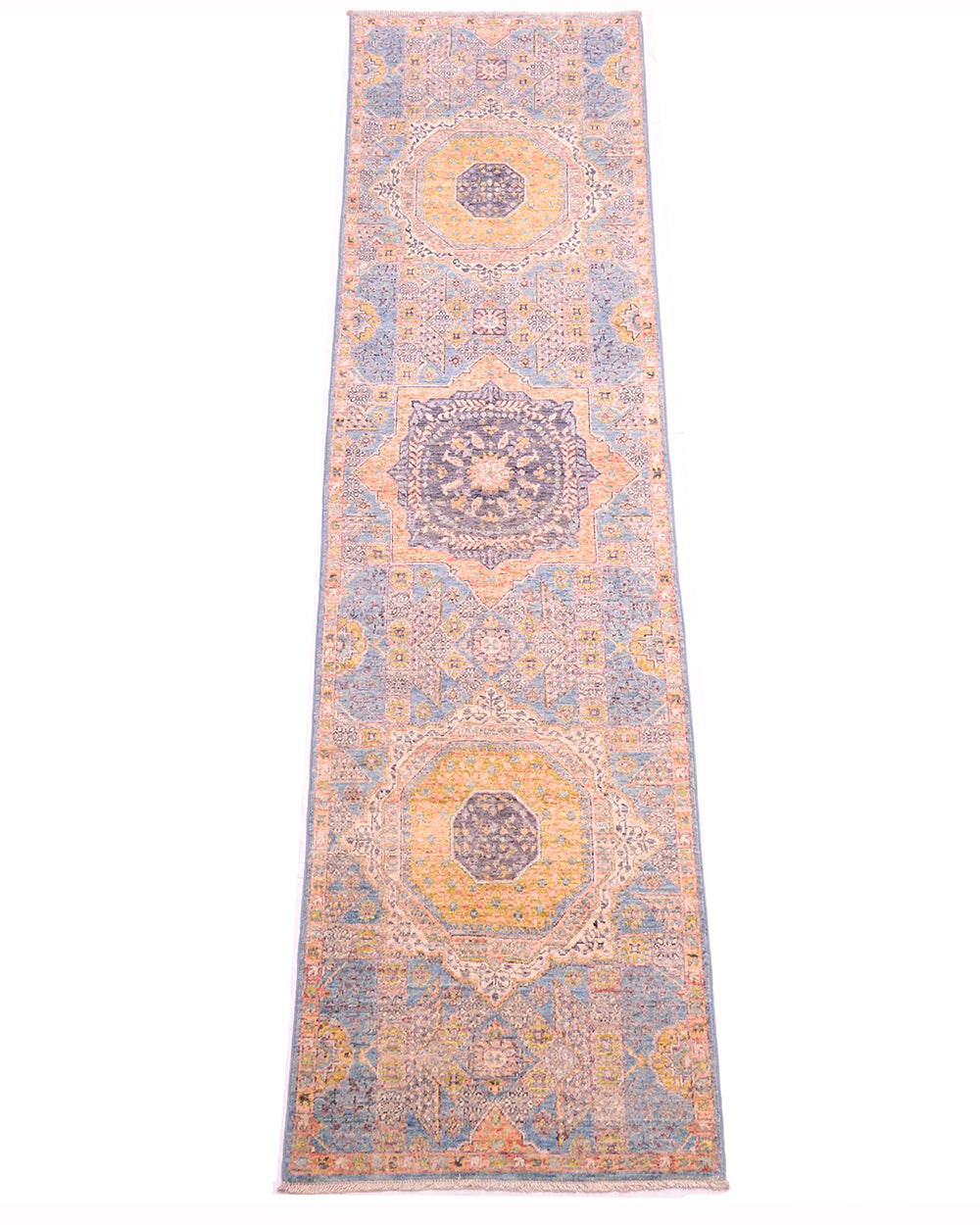 Highly complex field of Afghan Mamluk runner in light colours.