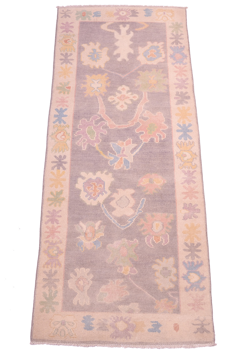 Grey and cream afghan runner with handspun wool