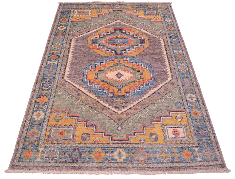 Stunning geometric and colourful geometric handmade rug