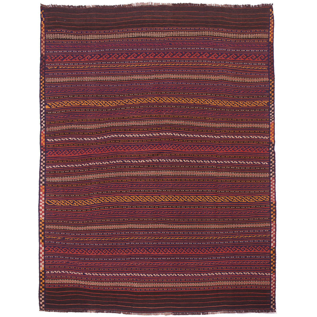 Fine Qala-i-Nau vintage Kilim rug with weft faced patterned stripe design.