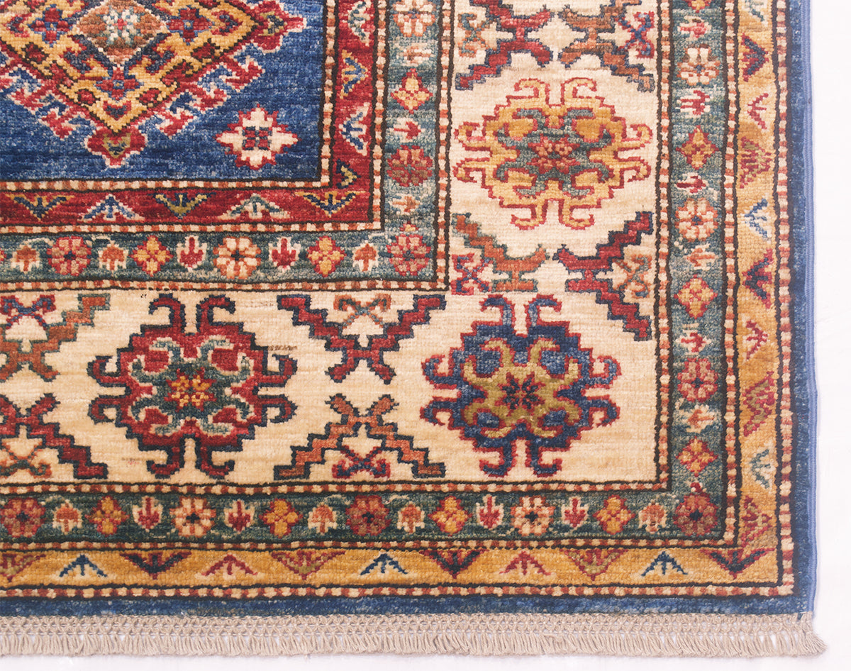 Hand-knotted blue Fine Kazak carpet