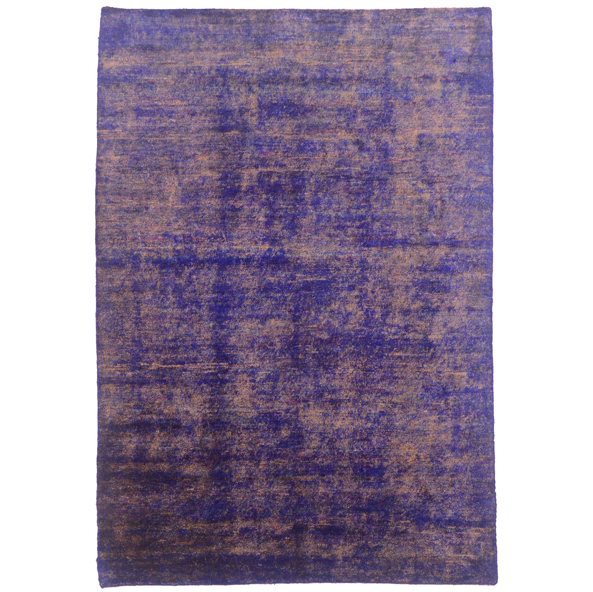 Purple and blue Handmade Sari Silk rug with a textured distressed finish, 2.31 x 1.56m.