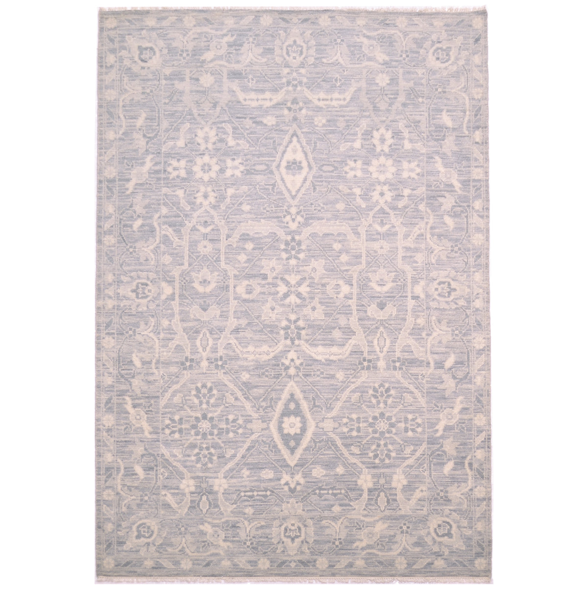 Hand-knotted Tonal rug from India in nuanced tones of grey and cream with elegant Persian design.