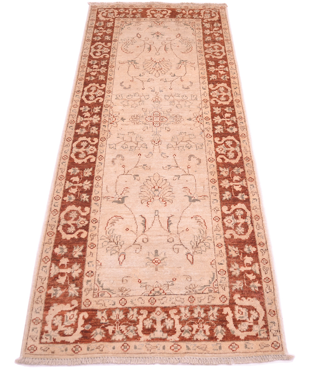 Handknotted elegant floral runner with warm toned hues and pure wool pile.