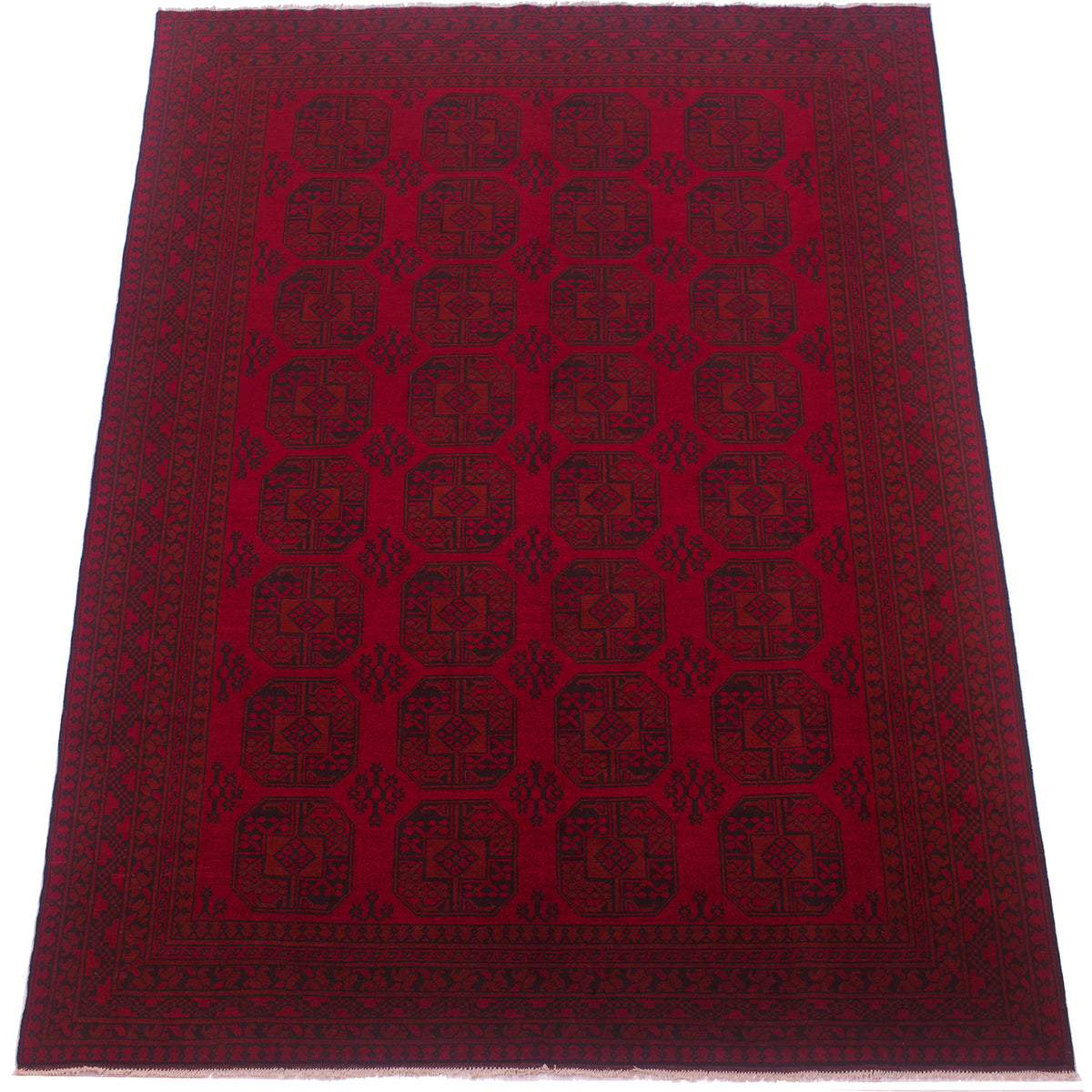 A large rectangular Large red and black Afghan carpet with a black geometric pattern and a matching dark border, shown flat against a white background.
