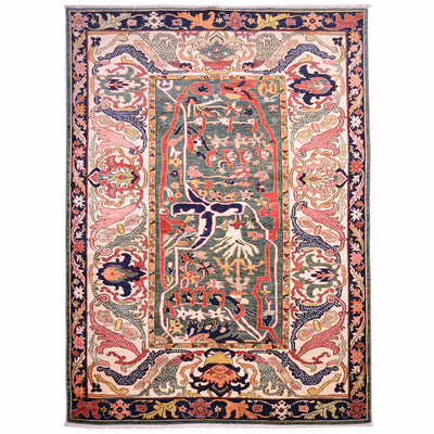 Antique design Afghan Bidjar carpet with abstract floral design with  green ground with wide floral main border with cream base colour. Outer border meandering with deep blue background.