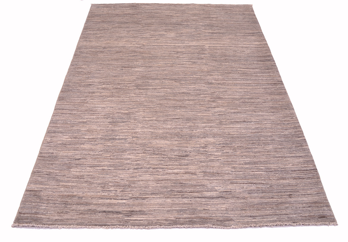 A rectangular Afghan plain Gabbeh rug in shades of taupe, brown, and grey, shown flat against a white background.