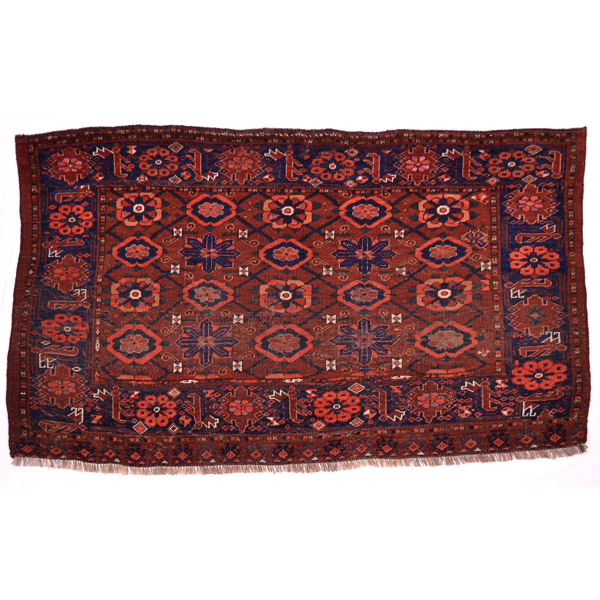 Antique Ersari Chuval with all over Beshir / mina-khani design on a mahogany ground.