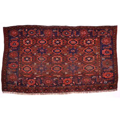 Antique Ersari Chuval with all over Beshir / mina-khani design on a mahogany ground.