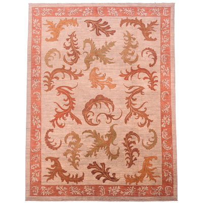 Hand-knotted Afghan Arts and Crafts carpet with all over large scale floral  and leaf design on a neutral grey beige field with autumnal colours