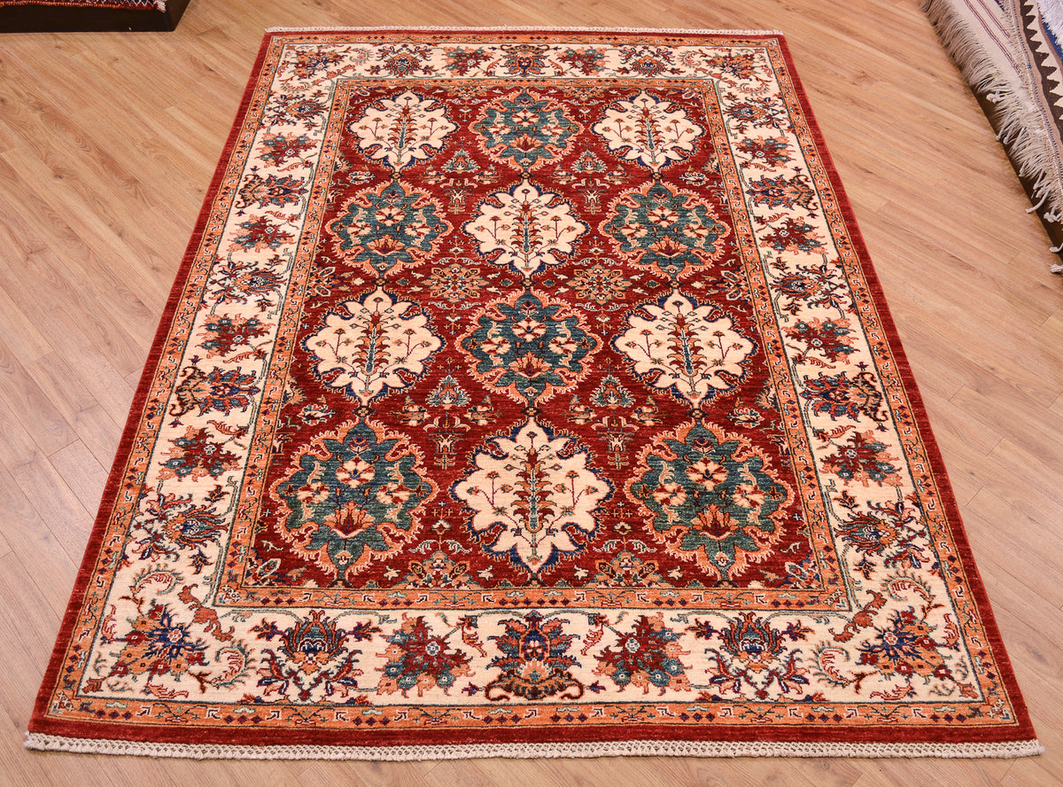 Handmade Afghan Aryana-Bakhtiari Rug with traditional all over panel design based on ancient Persian Bakhtiar Rugs.