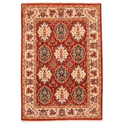 Afghan Handmade Bakhtiar carpet with panel garden design in colours of red with green and cream.