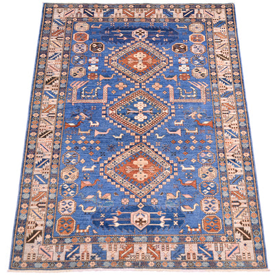 Handmade blue Afghan Shirvan design rug