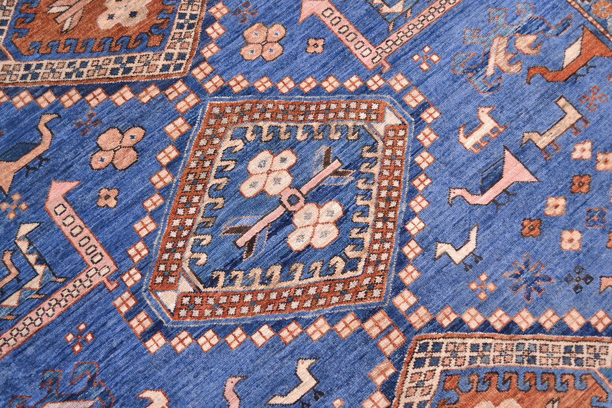 Handmade blue Afghan Shirvan design rug