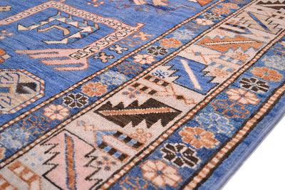 Handmade blue Afghan Shirvan design rug