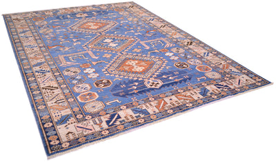 Handmade blue Afghan Shirvan design rug