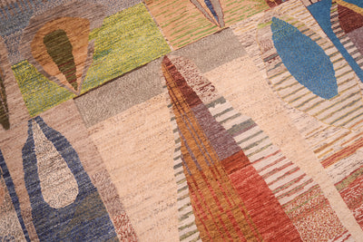 Detail and close up of detals of modern abstract carpet with fine knotting and various multocloured hues made with natrual vegetable dyes.... abstract modern design...lineal and striations.