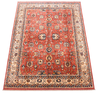 Handknotted Sultanabad design carpet, red with ornate medallions and cream border