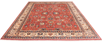 Handknotted Sultanabad design carpet, red center with medallion and cream framed border
