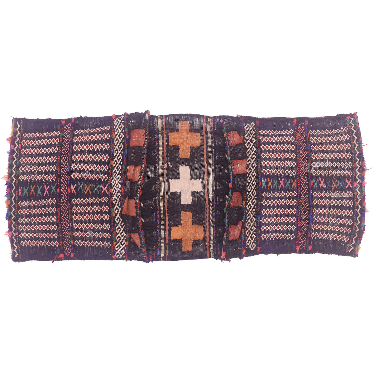 Old Afghan saddle bag (Belouch tribe) with two pockets with cross design & small diamond motifs.