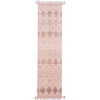 Cream & brown hand-knotted wool pile Afghan Berber runner with geometric all over design with diamond theme.