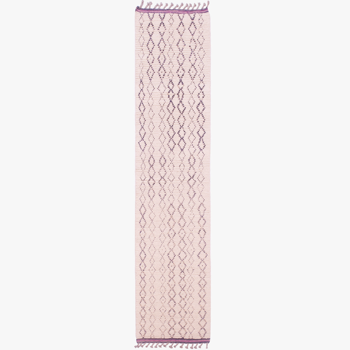 Berber design runner from Afghanistan with all over charcoal diamond lattice design on cream ground.