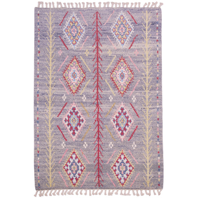 Grey ground with geometric tribal style handmade Afghan Berber design rug.