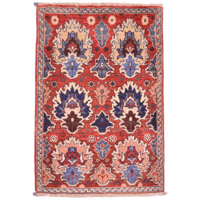 Rust-red Afghan Chobi Mat with rust-red main colour with all over design of 6 palmettes.
