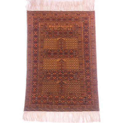 Handwoven Extra fine Afghan rug woven on silk with Ensi or purdah design in tobacco colours.
