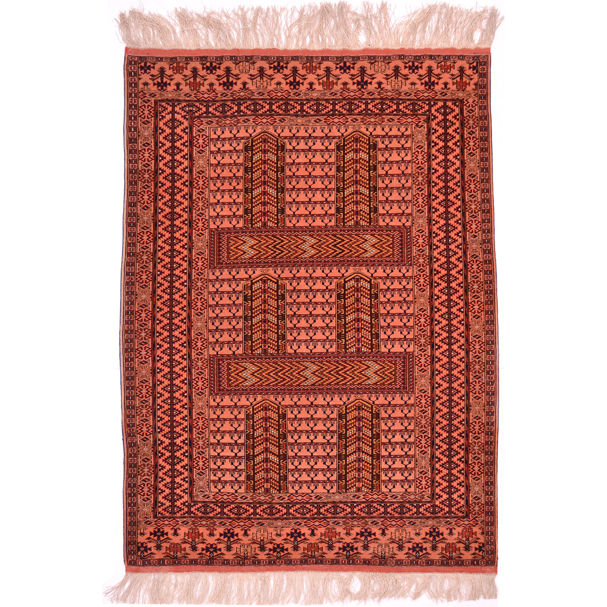 Fine Afghan Ensi with silk warps with pinky main colour.