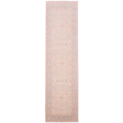 Fine Afghan Ferahan / Feraghan Runner with all over floral design in beige, blue and pink tones. Arabesques filled field on a cream background. 