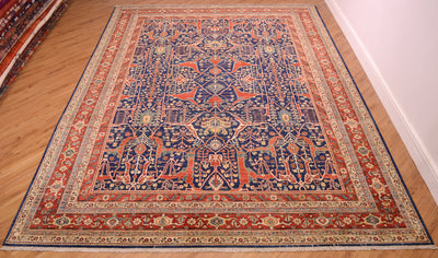 Dense overall floral geometric garous design carpet of antique design . Handwoven in Afghanistan with pure wool pile and woven on a cotton foundation. Floral meandering outer and inner minor border designs.