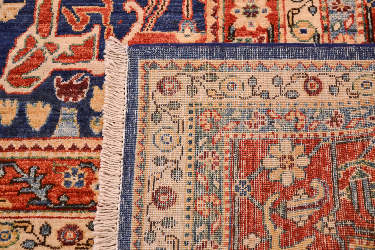 Reverse of carpet showing fine handknotting of Afghan carpet of Garous design. Woven on a cotton foundation.