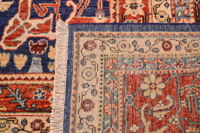 Reverse of carpet showing fine handknotting of Afghan carpet of Garous design. Woven on a cotton foundation.