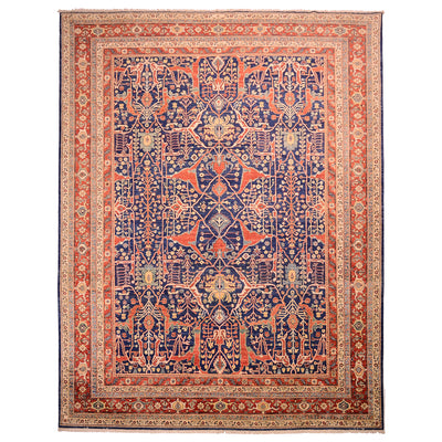 Fine Afghan Garous carpet with blue ground with all over densely patterned carpet with antique garous pattern and multiple border. Rich blue field and golden and red  distinctive multiple borders. 