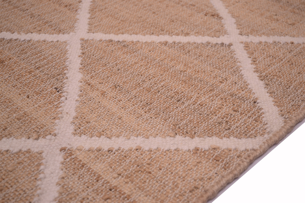 Shot of texture of jute kilim with lattice pattern
