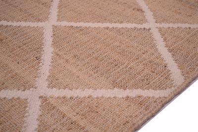 Shot of texture of jute kilim with lattice pattern