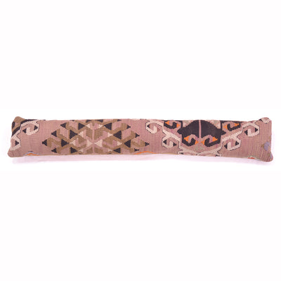 Vintage Turkish Kilim Draught Excluder cinder rose/faded pink with geometric design.