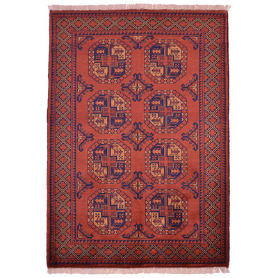 Classic Handmade Afghan Kargahi rug  with Fil Pai design on a coppery-red ground colour.