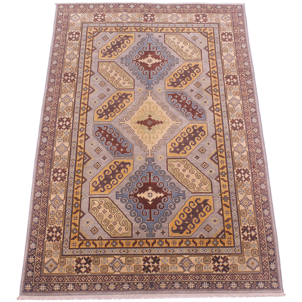 Handmade Afghan Kazak carpet in grey